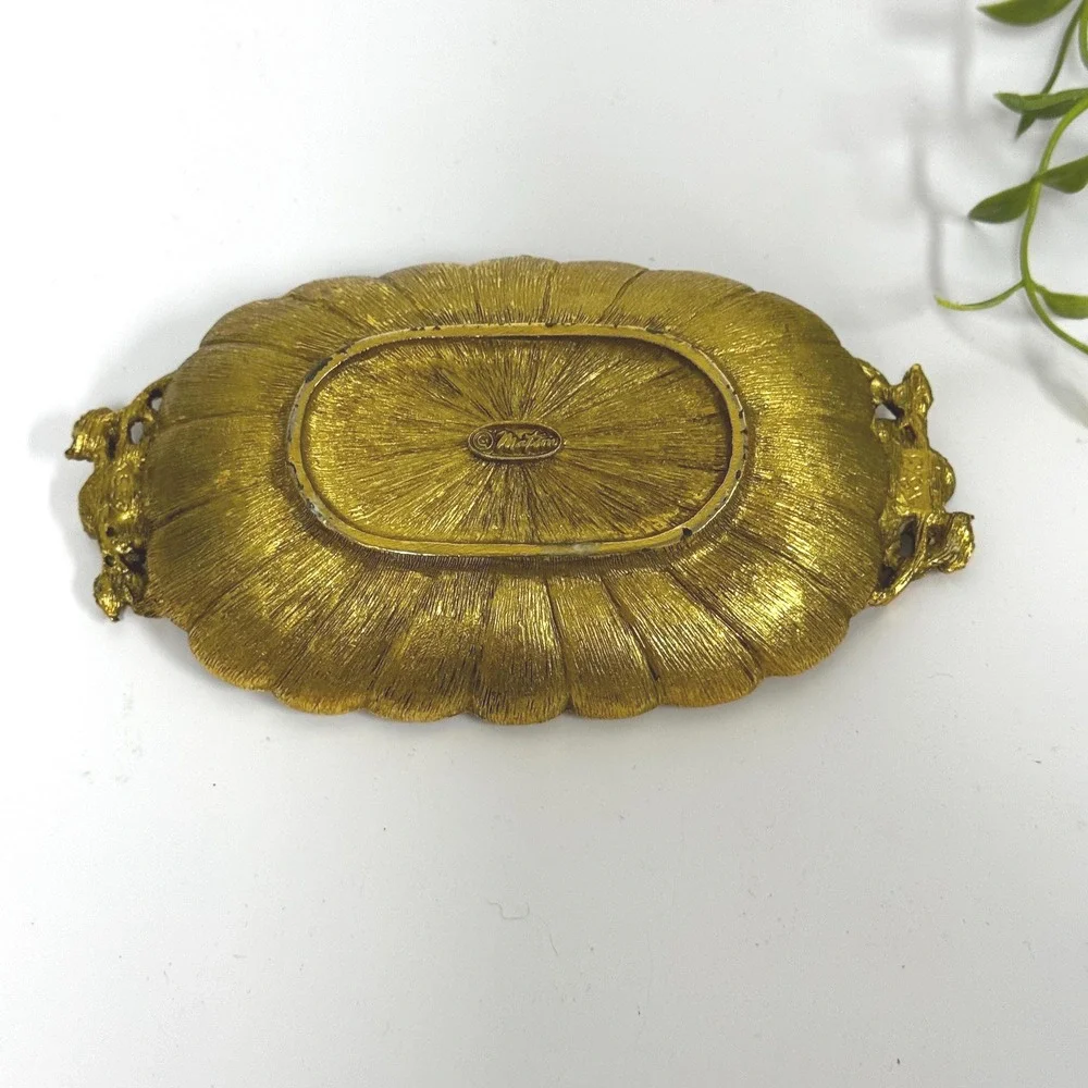 Vintage Gold toned Ormolu Soap Dish: Rose Detail, Hallway Key Tray or ring dish